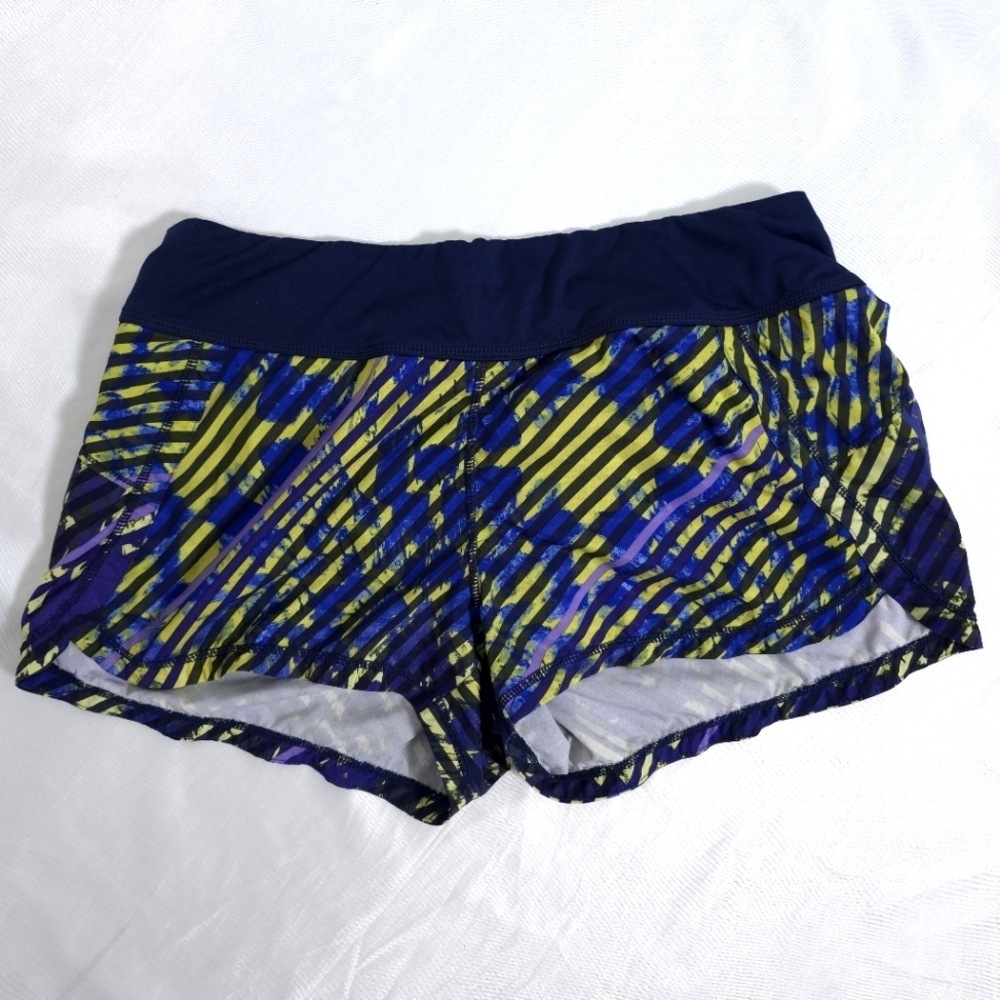 Athleta Women’s Athletic Swim Workout Striped Neon Navy Running Shorts Small